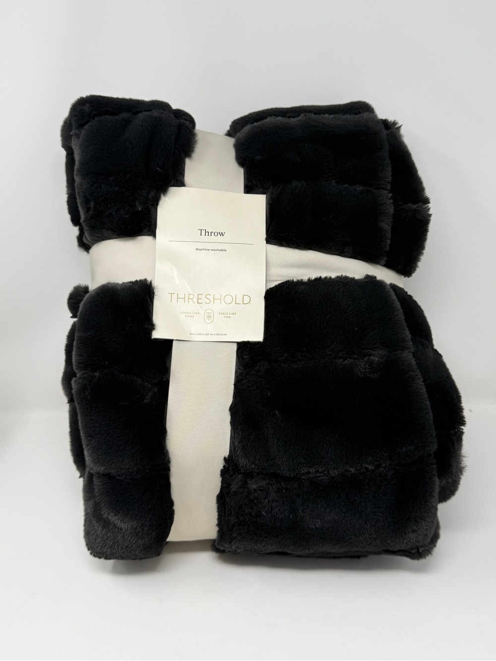 Threshold Faux Fur Throw Blanket - Black 50 x 60